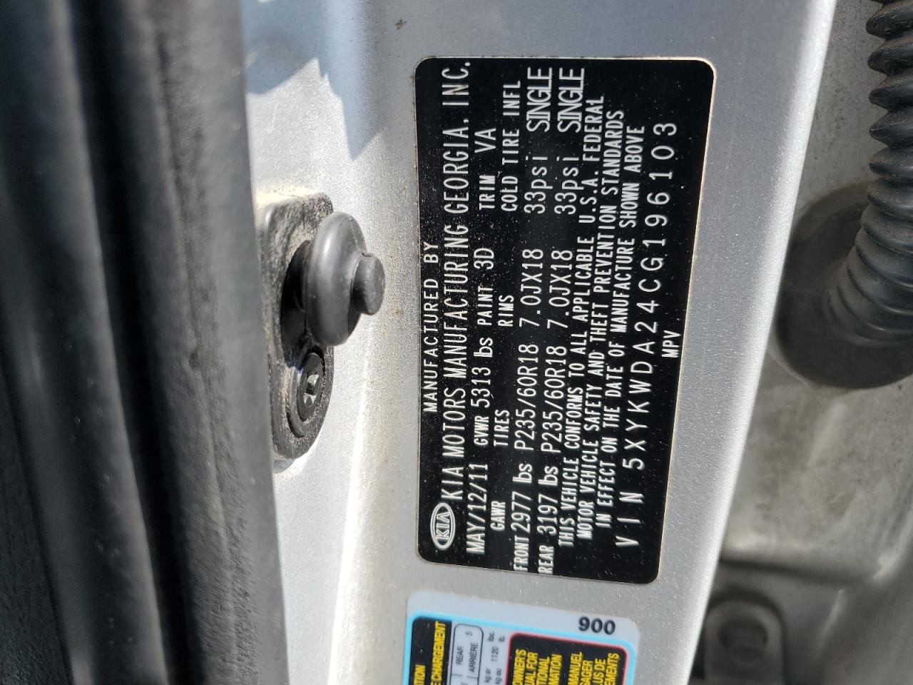 5XYKWDA24CG196103 2012 Kia Sorento Sx