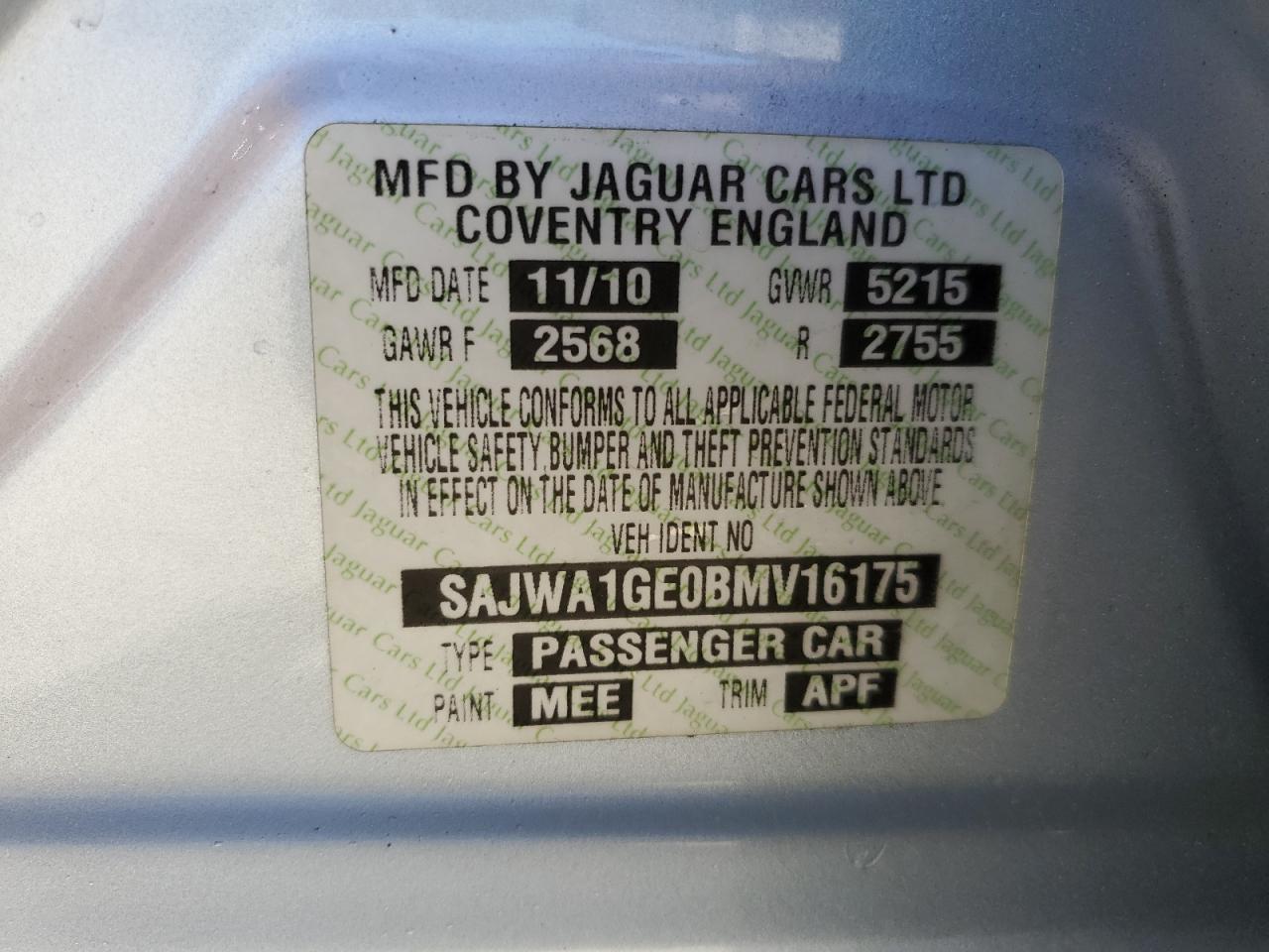 SAJWA1GE0BMV16175 2011 Jaguar Xj Supercharged