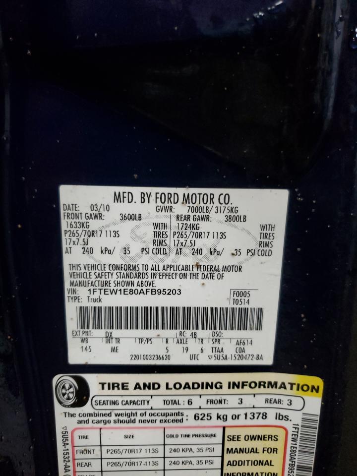 1FTEW1E80AFB95203 2010 Ford F150 Supercrew