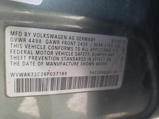 2006 Volkswagen Passat 2.0T VIN: WVWAK73C26P037189 Lot: 59822574