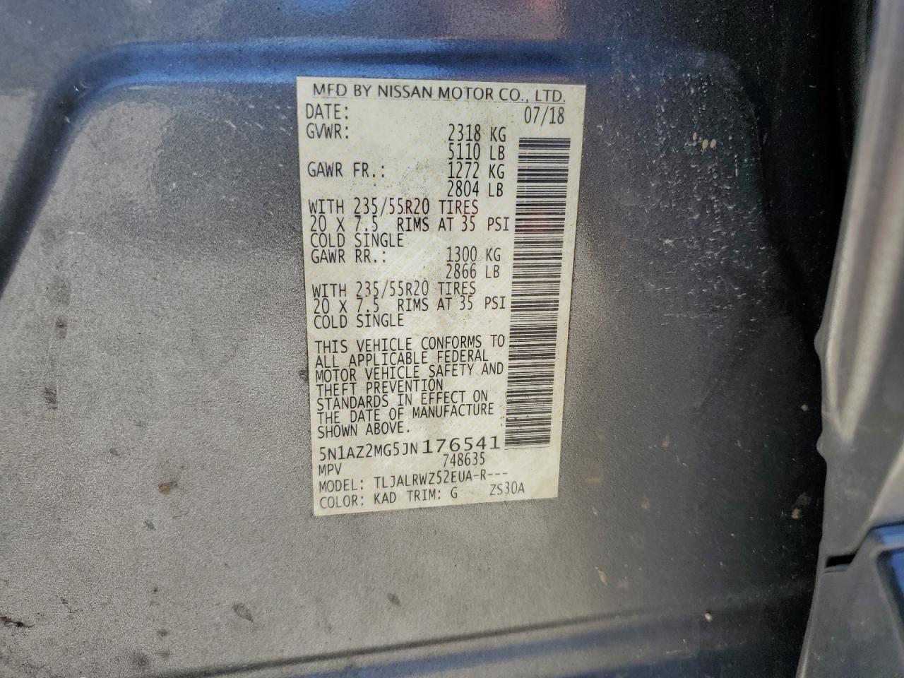 5N1AZ2MG5JN176541 2018 Nissan Murano S