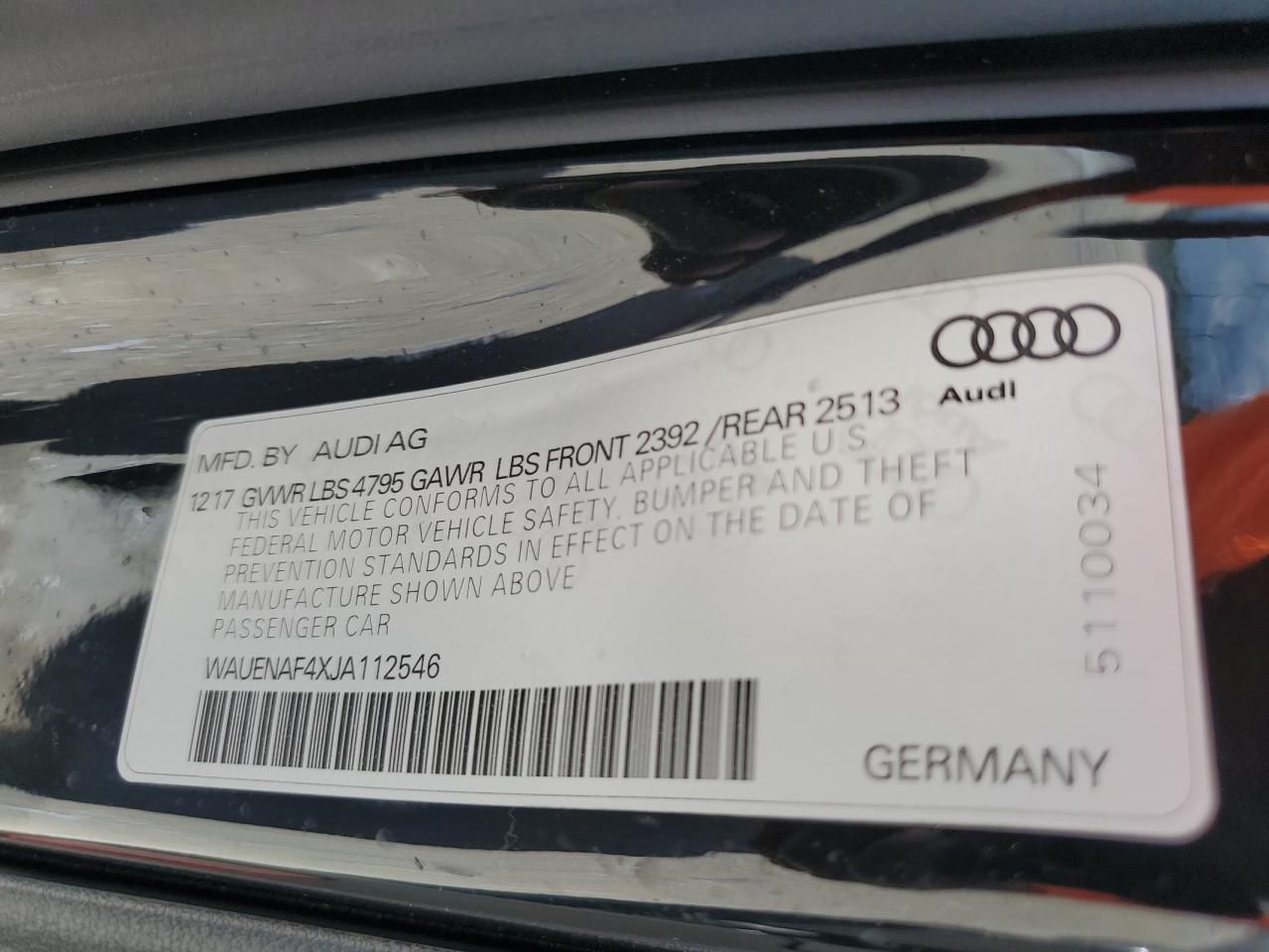 WAUENAF4XJA112546 2018 Audi A4 Premium Plus