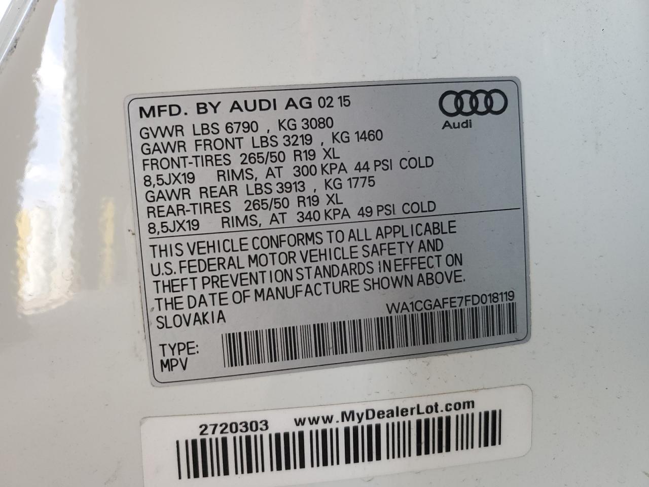 WA1CGAFE7FD018119 2015 Audi Q7 Premium