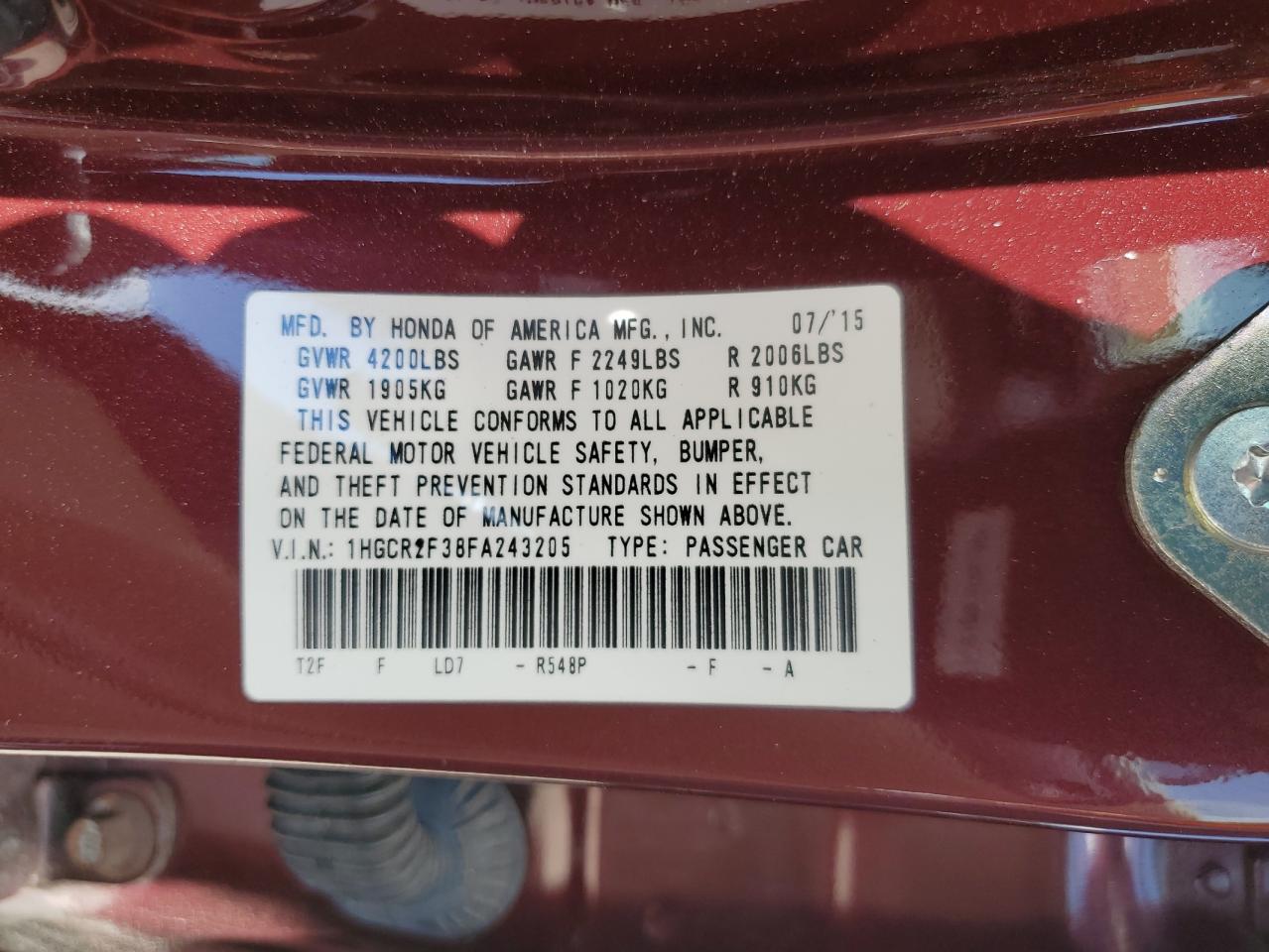 2015 Honda Accord Lx vin: 1HGCR2F38FA243205