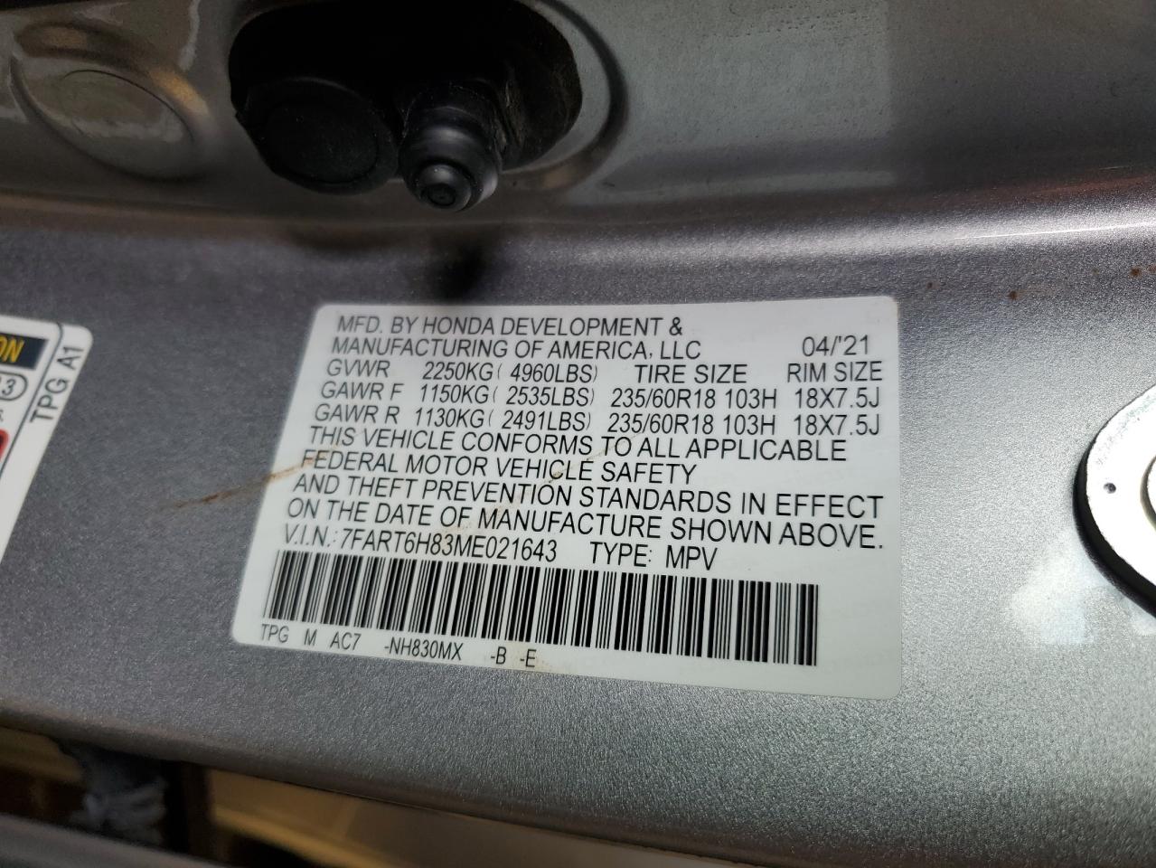 7FART6H83ME021643 2021 Honda Cr-V Exl