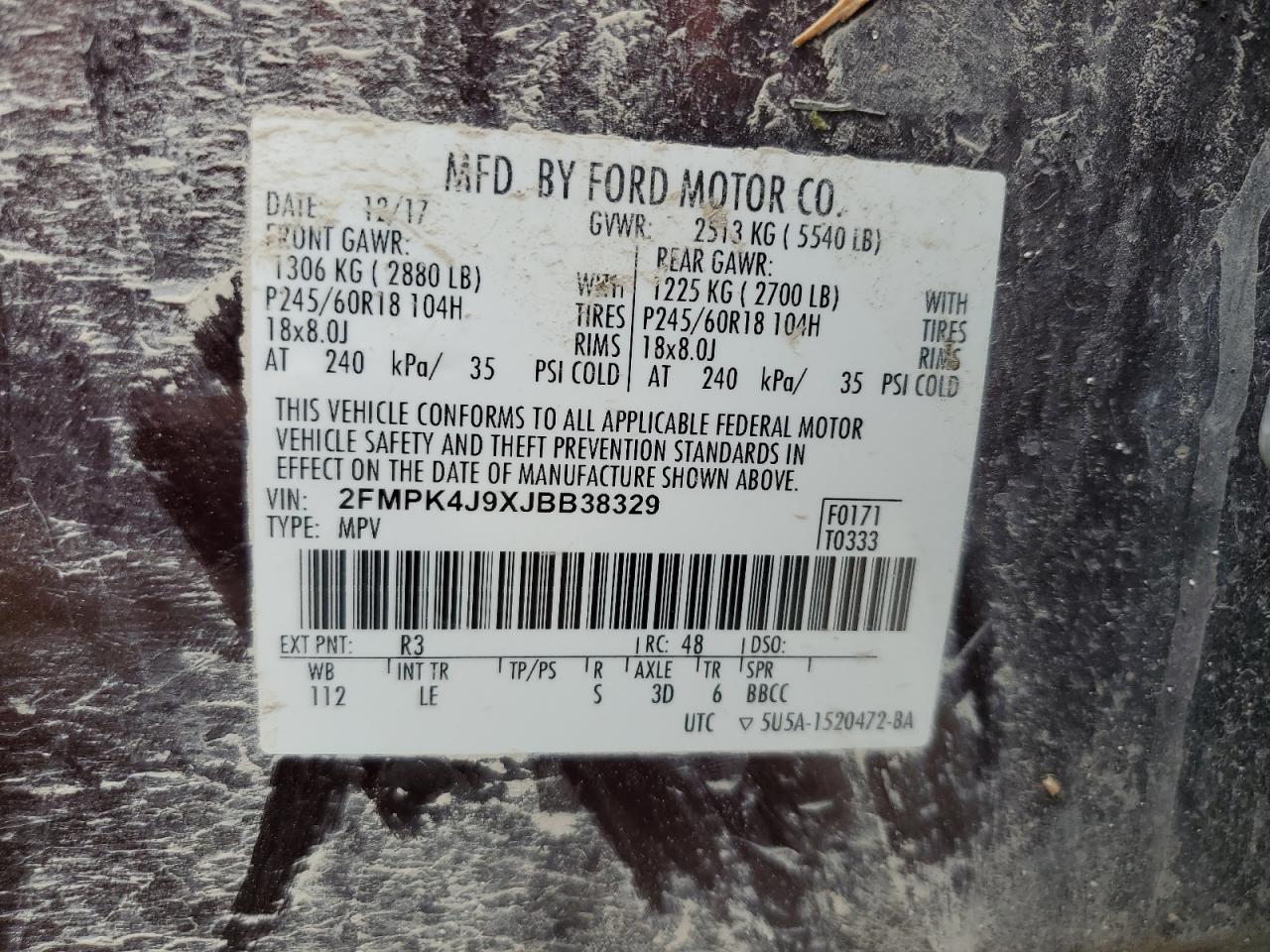 2FMPK4J9XJBB38329 2018 Ford Edge Sel