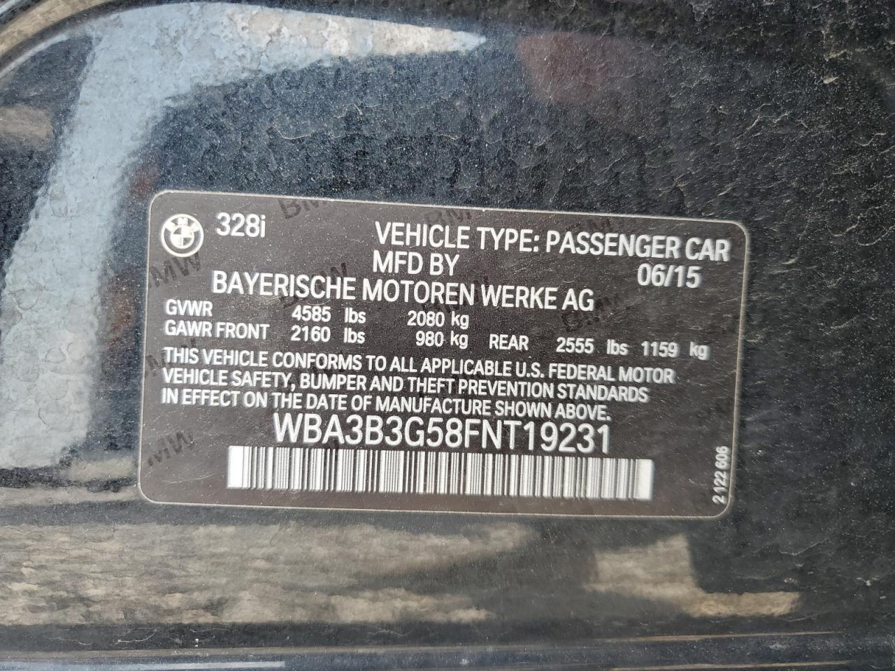 WBA3B3G58FNT19231 2015 BMW 328 Xi