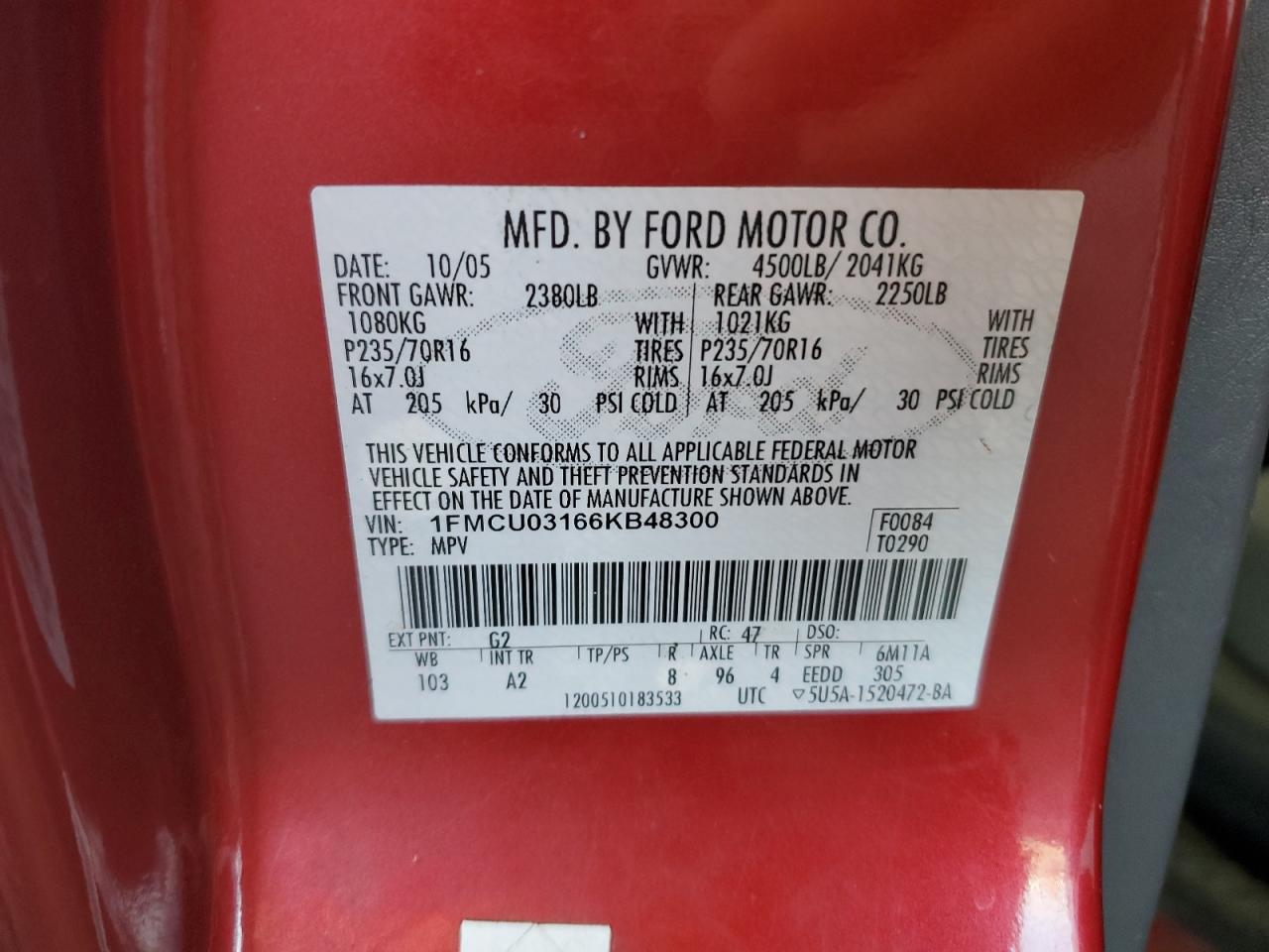 1FMCU03166KB48300 2006 Ford Escape Xlt