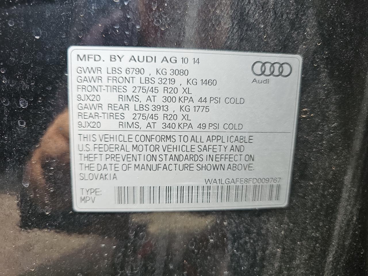 2015 Audi Q7 Premium Plus vin: WA1LGAFE8FD009767