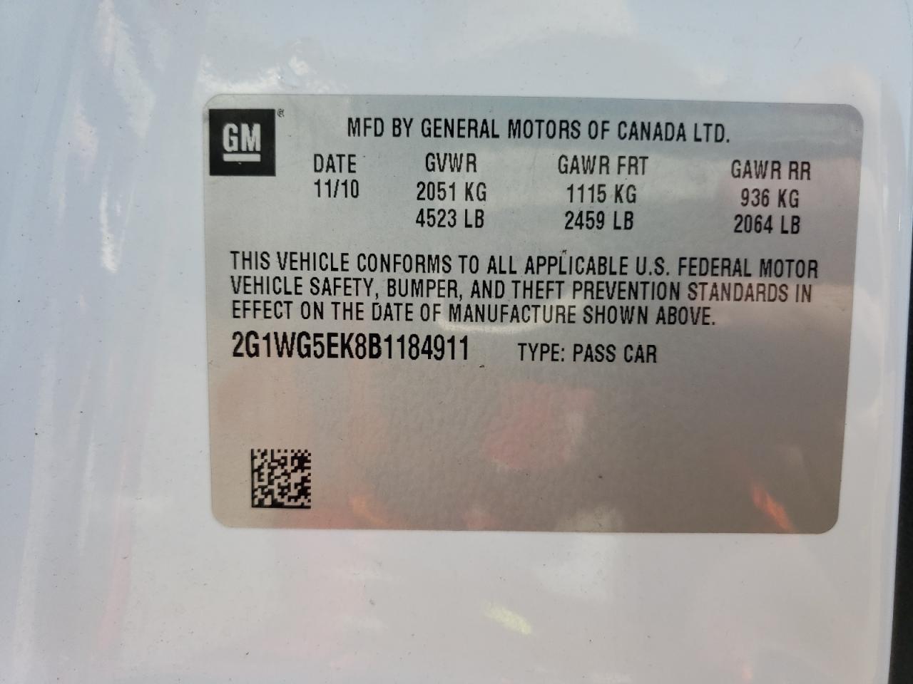 2G1WG5EK8B1184911 2011 Chevrolet Impala Lt