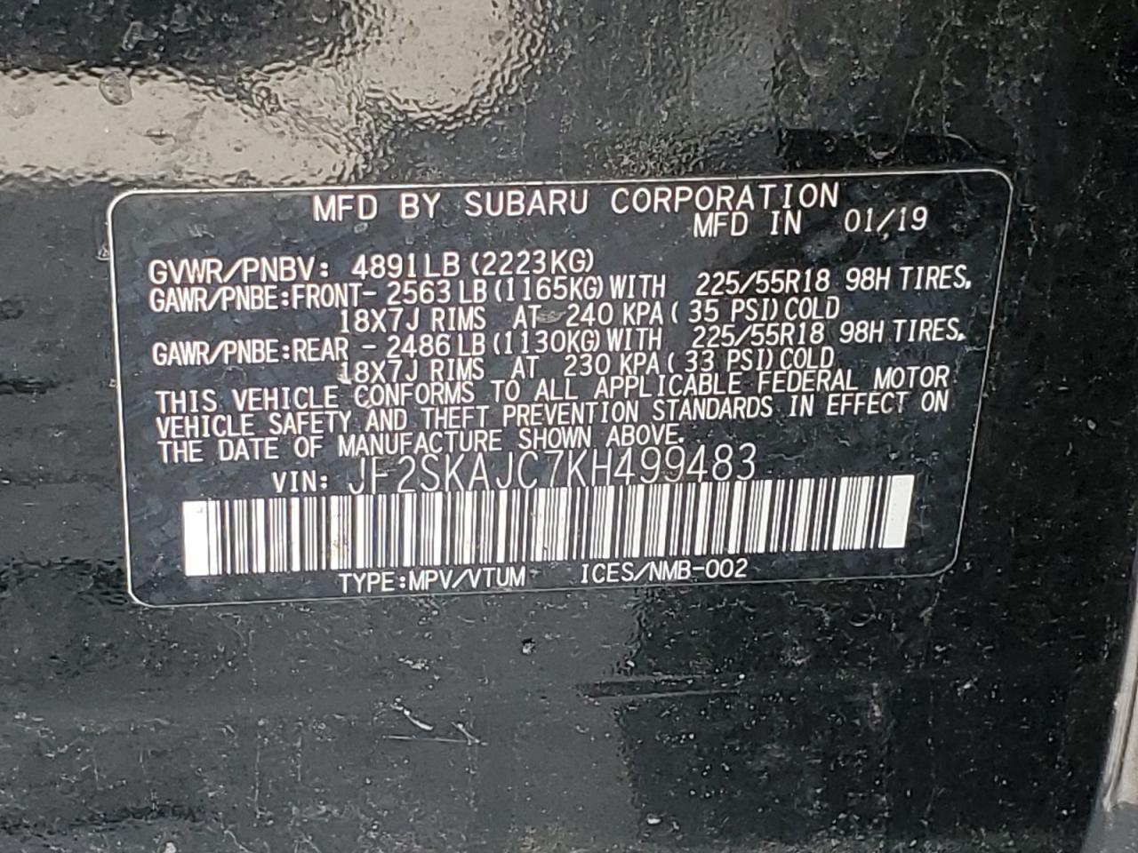 JF2SKAJC7KH499483 2019 Subaru Forester Sport