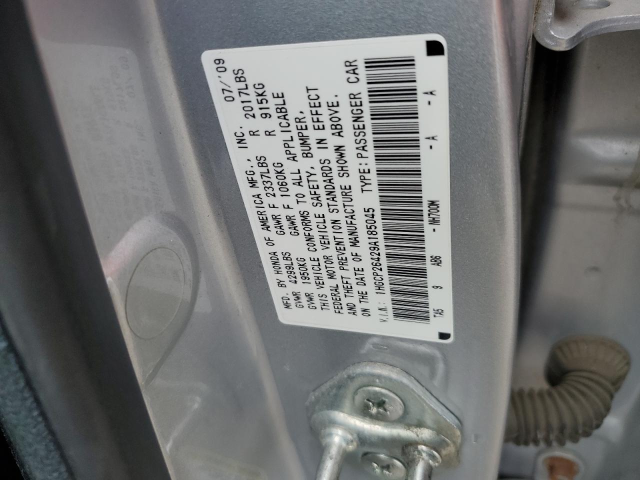 1HGCP26429A185045 2009 Honda Accord Lxp