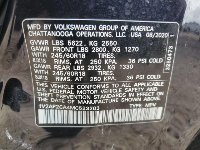 2021 Volkswagen Atlas S VIN: 1V2AP2CA4MC523203 Lot: 60222284