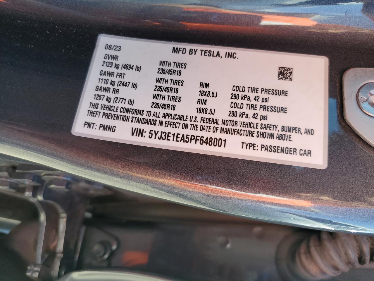 5YJ3E1EA5PF648001 2023 Tesla Model 3