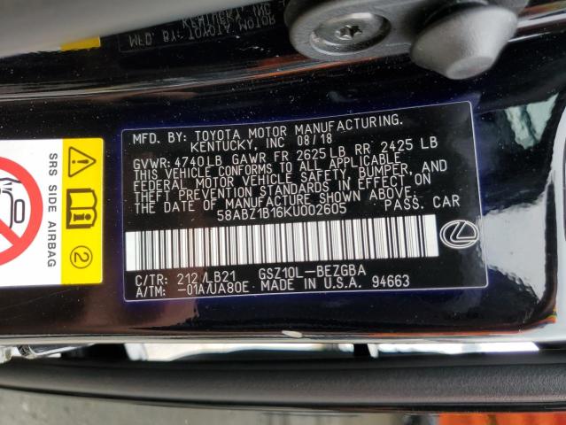 2019 Lexus Es 350 VIN: 58ABZ1B16KU002605 Lot: 59410984