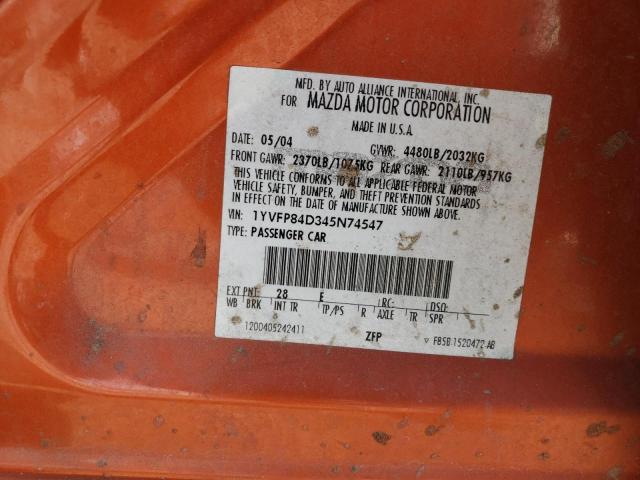 2004 Mazda 6 S VIN: 1YVFP84D345N74547 Lot: 57357704
