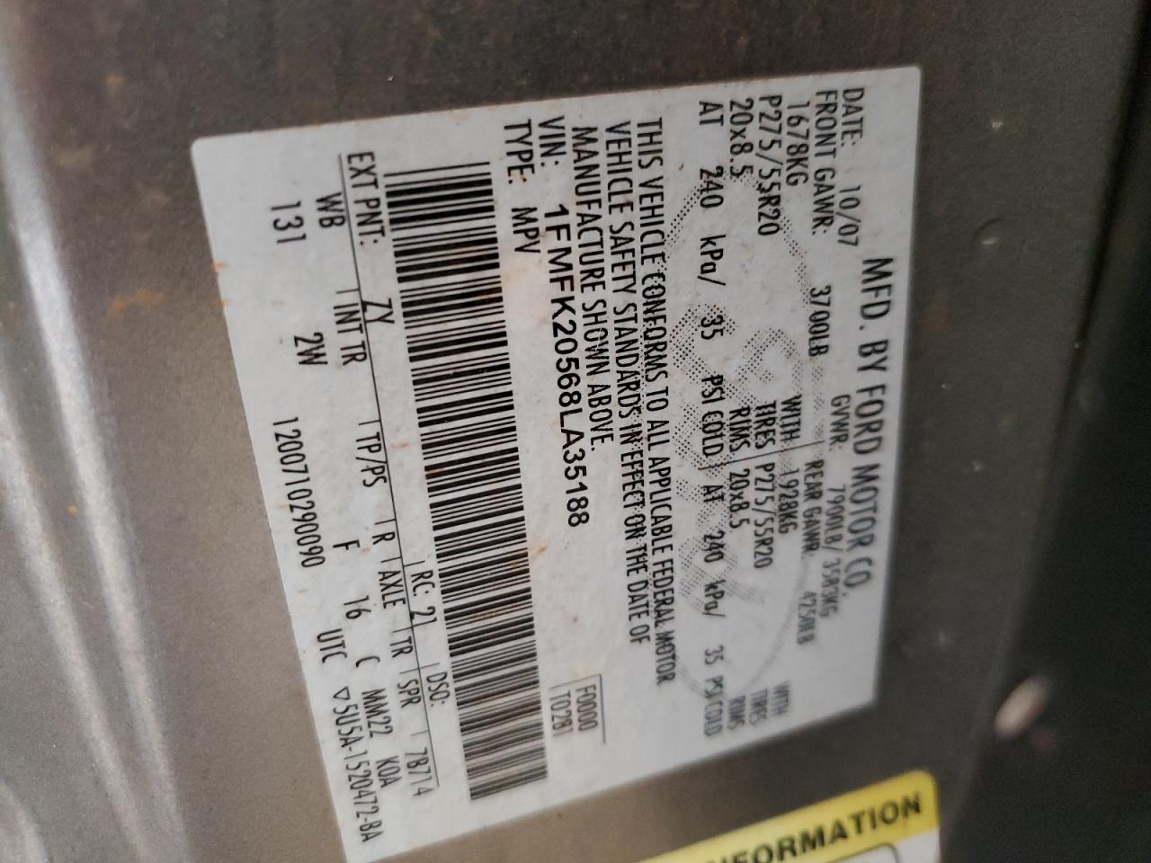 1FMFK20568LA35188 2008 Ford Expedition El Limited