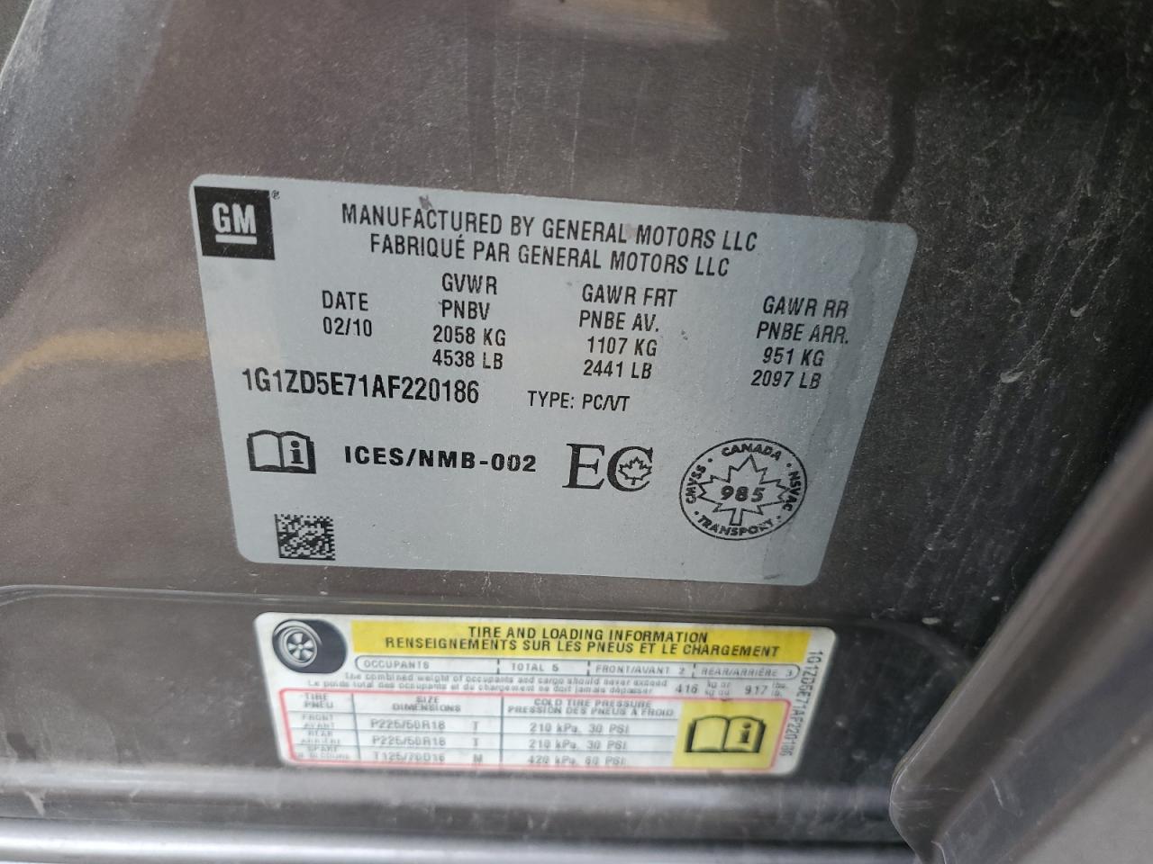 1G1ZD5E71AF220186 2010 Chevrolet Malibu 2Lt