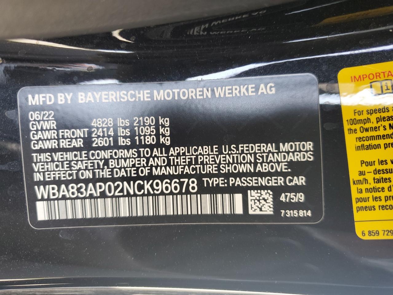 WBA83AP02NCK96678 2022 BMW M440I