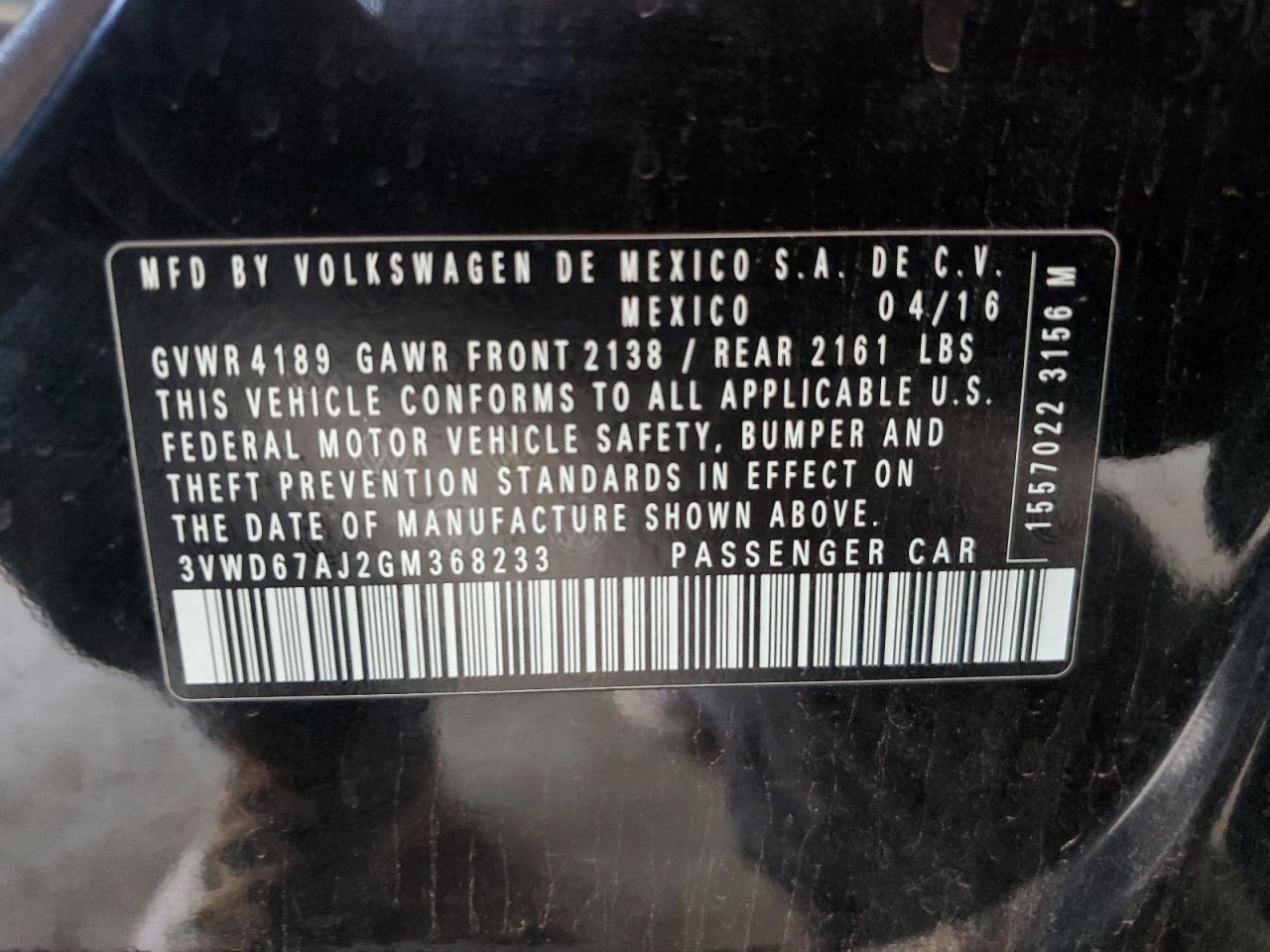 3VWD67AJ2GM368233 2016 Volkswagen Jetta Se