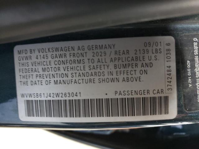 2002 Volkswagen Jetta Gls VIN: WVWSB61J42W263041 Lot: 59136044