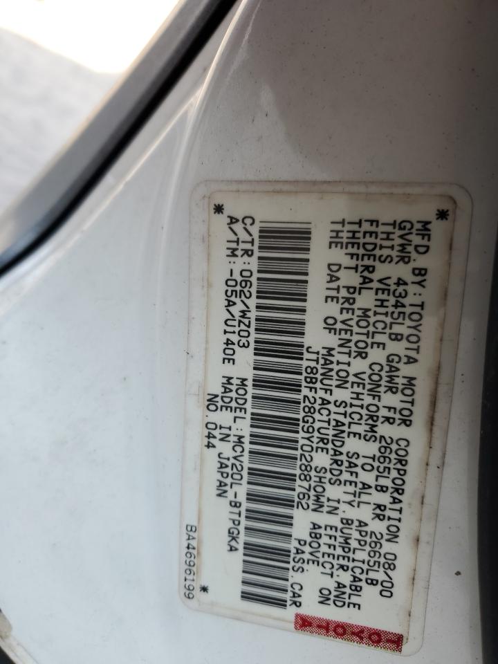 JT8BF28G9Y0288762 2000 Lexus Es 300