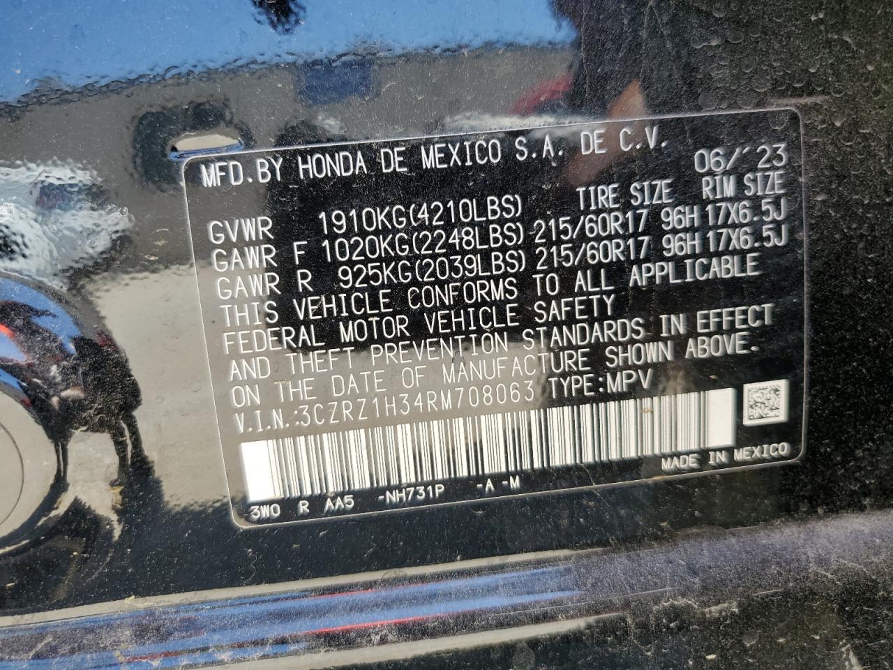 3CZRZ1H34RM708063 2024 Honda Hr-V Lx