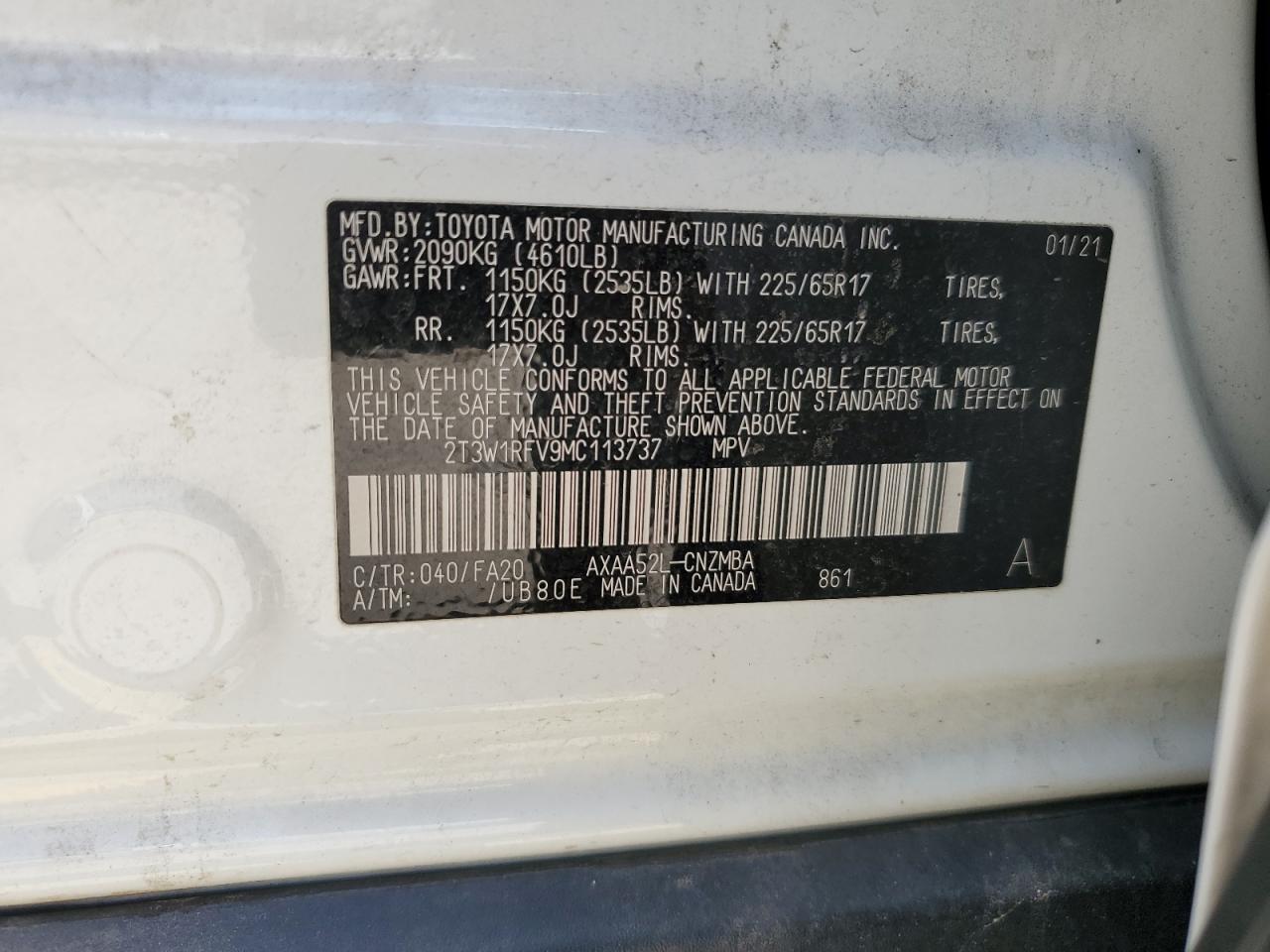 2T3W1RFV9MC113737 2021 Toyota Rav4 Xle