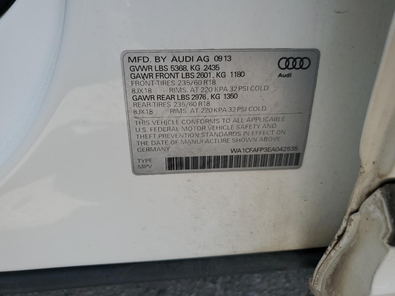 WA1CFAFP3EA042535 2014 Audi Q5 Premium