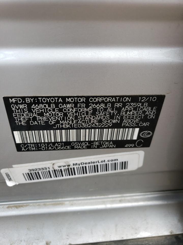 JTHBK1EG3B2432229 2011 Lexus Es 350