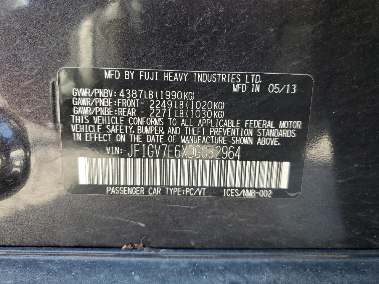 JF1GV7E6XDG032964 2013 Subaru Impreza Wrx