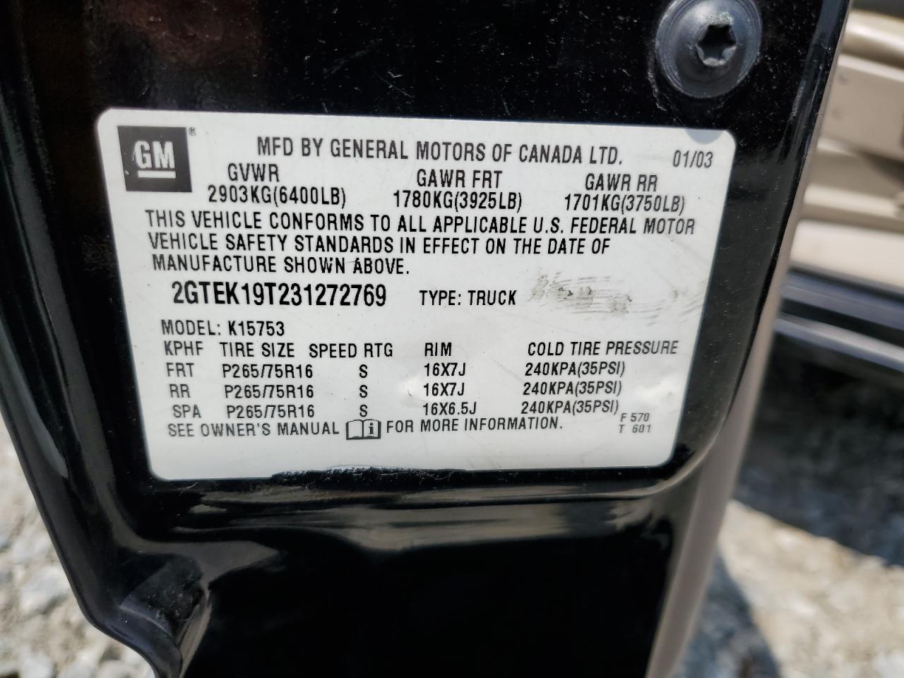 2GTEK19T231272769 2003 GMC New Sierra K1500