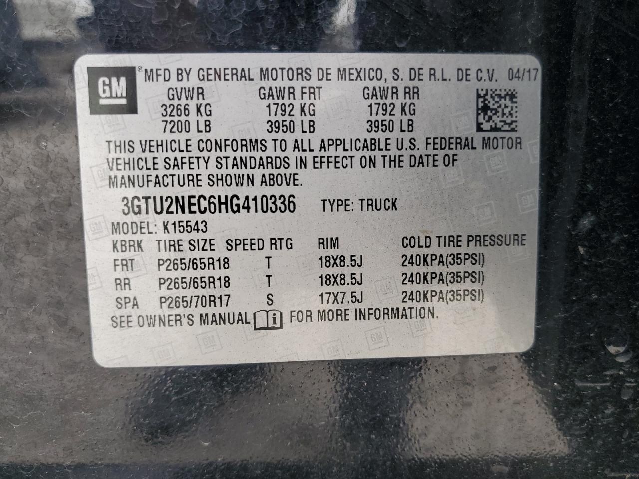 3GTU2NEC6HG410336 2017 GMC Sierra K1500 Slt
