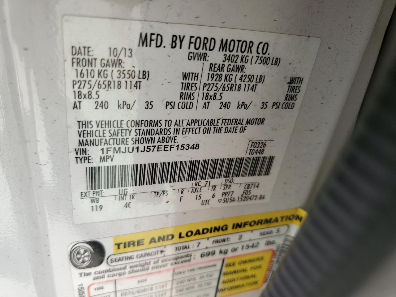 1FMJU1J57EEF15348 2014 Ford Expedition Xlt