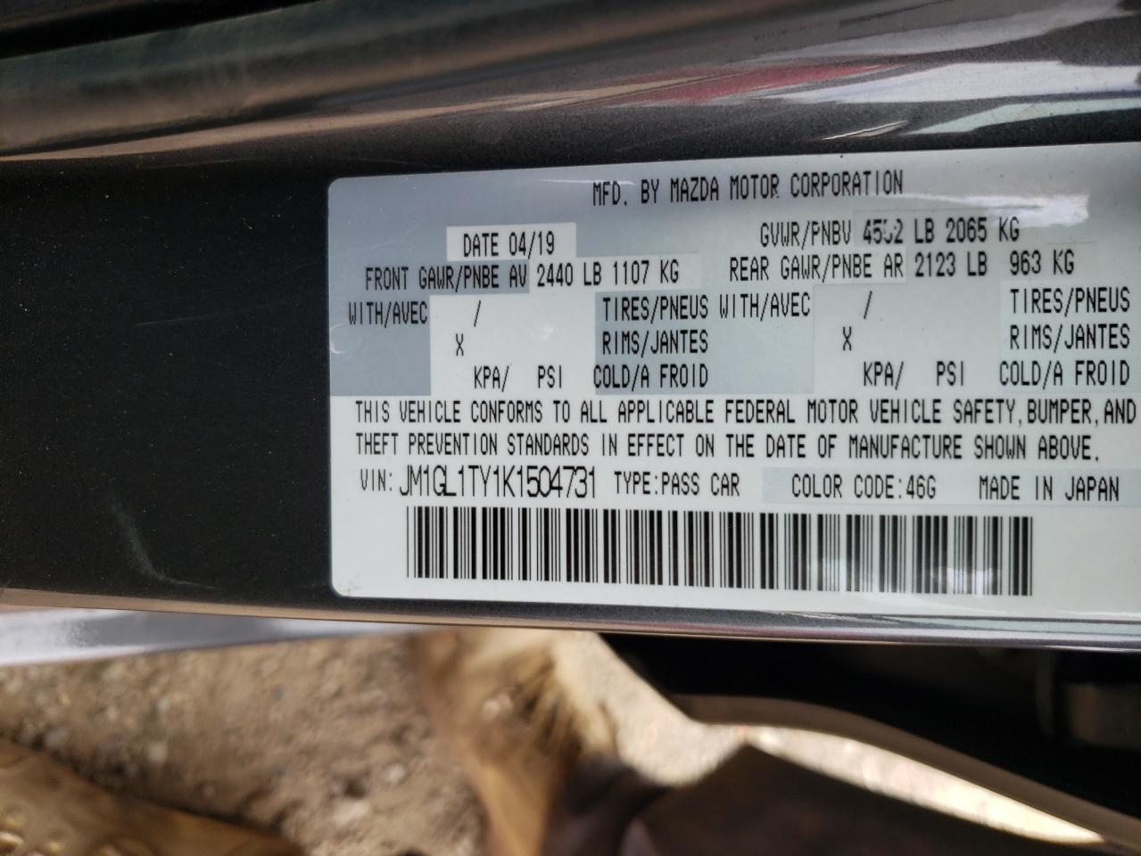 JM1GL1TY1K1504731 2019 Mazda 6 Grand Touring