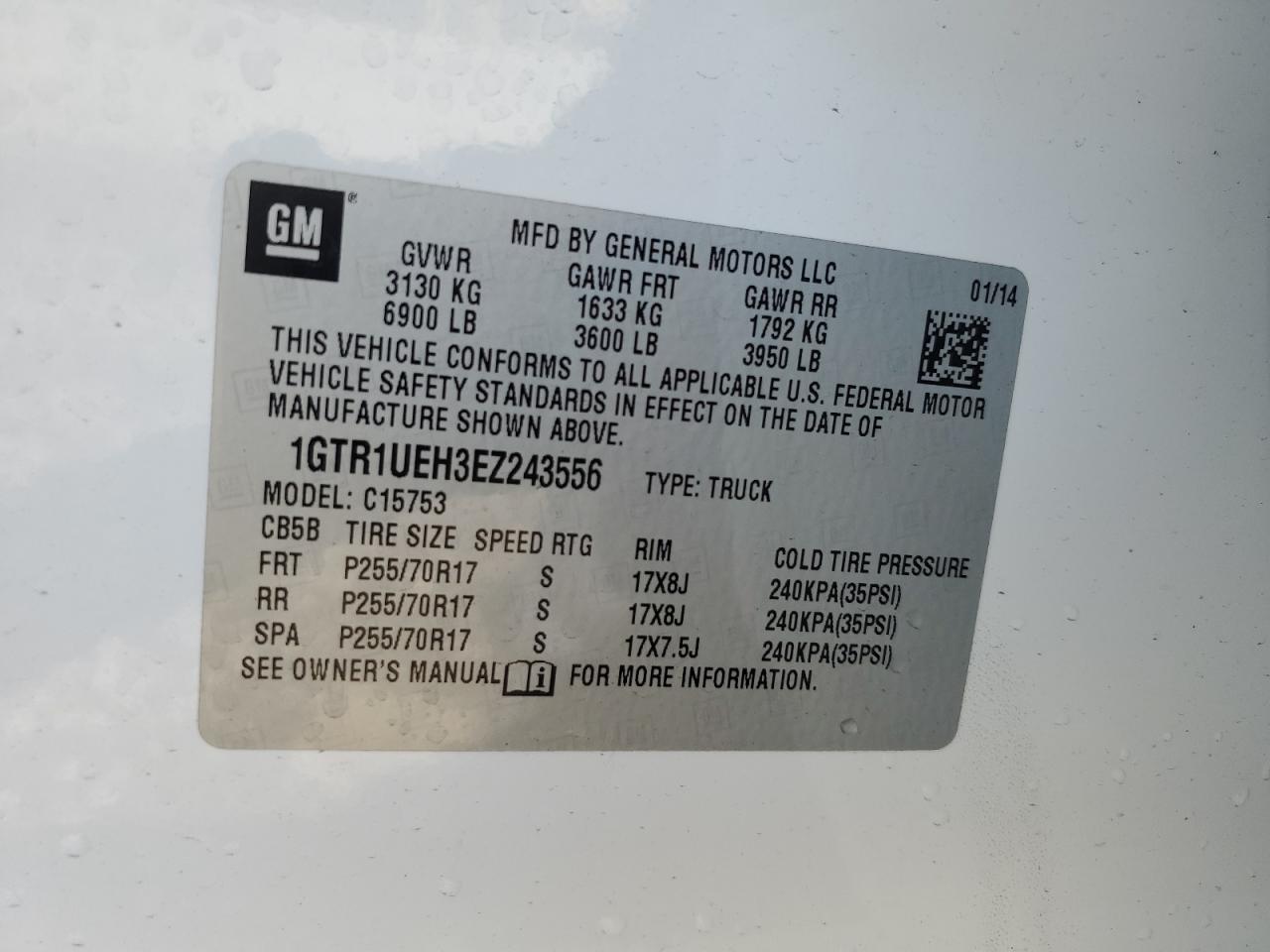 1GTR1UEH3EZ243556 2014 GMC Sierra C1500 Sle