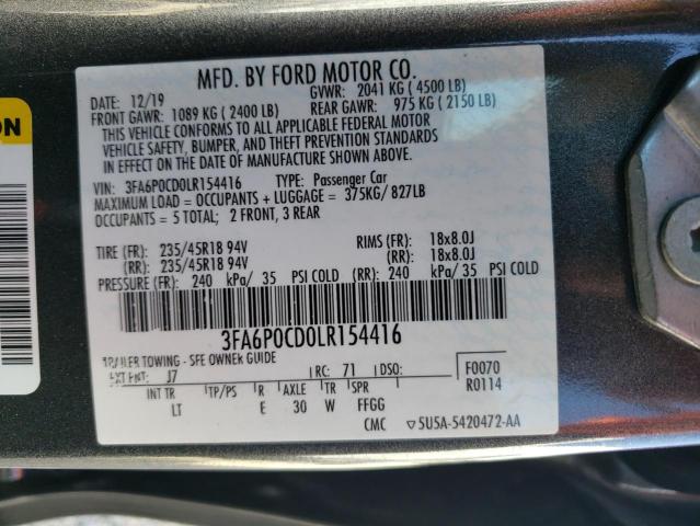 VIN 3FA6P0CD0LR154416 2020 Ford Fusion, Sel no.13