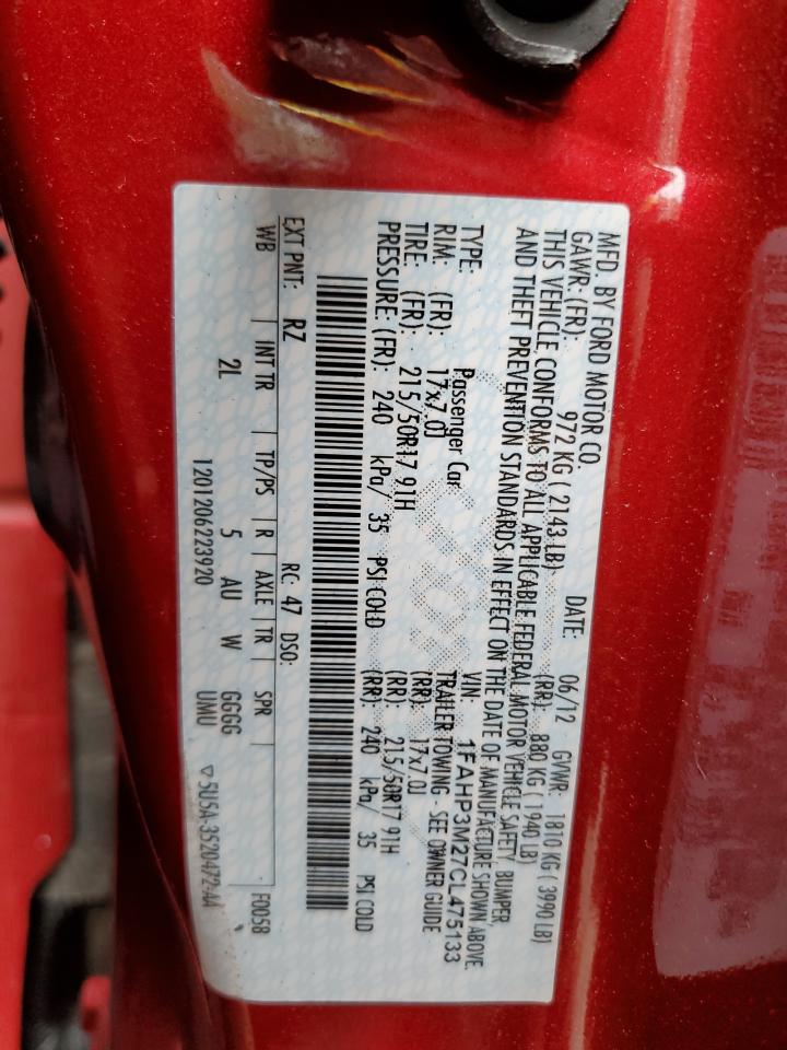 1FAHP3M27CL475133 2012 Ford Focus Sel