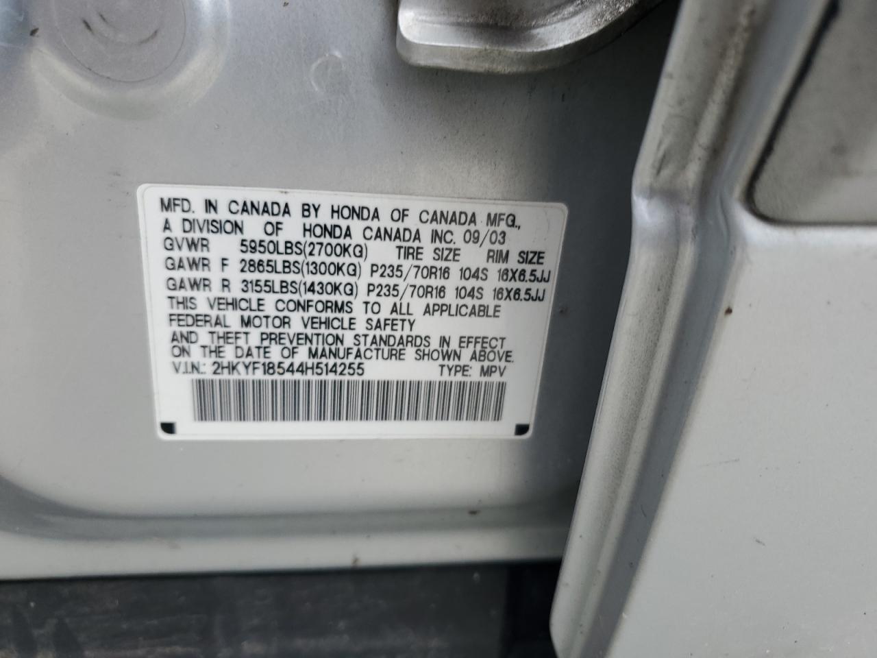 2HKYF18544H514255 2004 Honda Pilot Exl