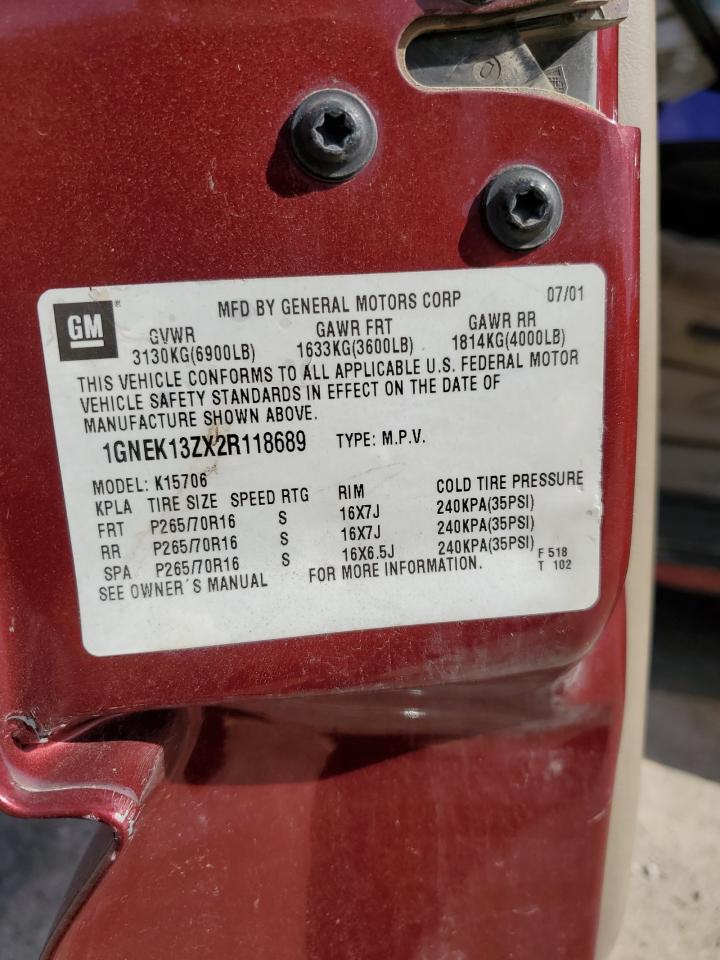 1GNEK13ZX2R118689 2002 Chevrolet Tahoe K1500