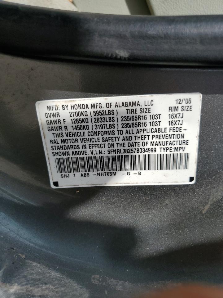 5FNRL38257B034999 2007 Honda Odyssey Lx