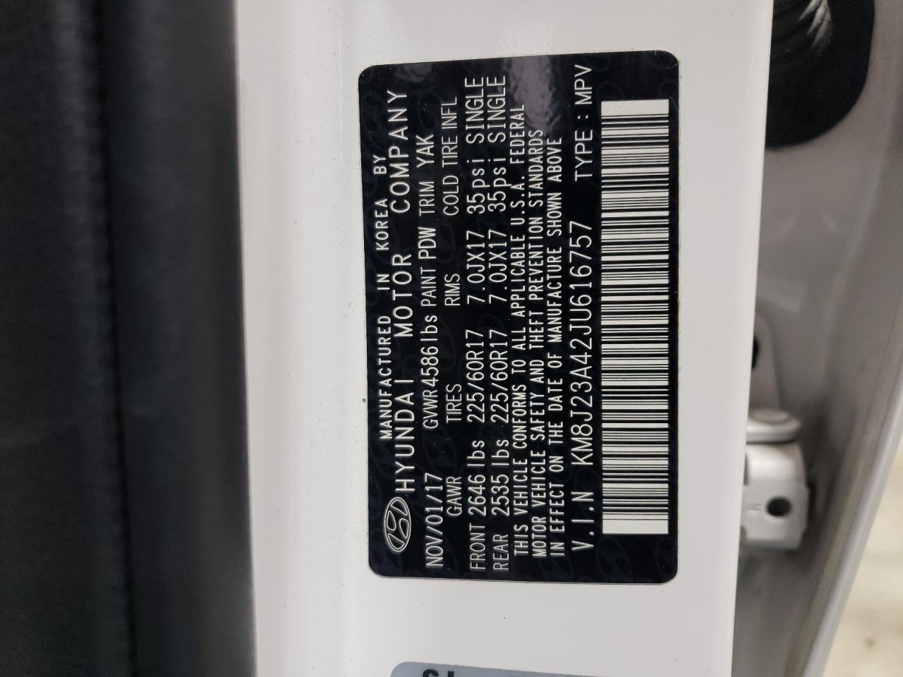 KM8J23A42JU616757 2018 Hyundai Tucson Se