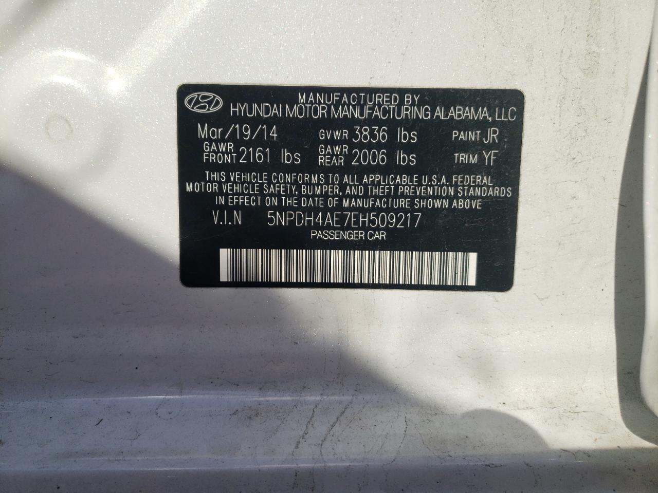 5NPDH4AE7EH509217 2014 Hyundai Elantra Se