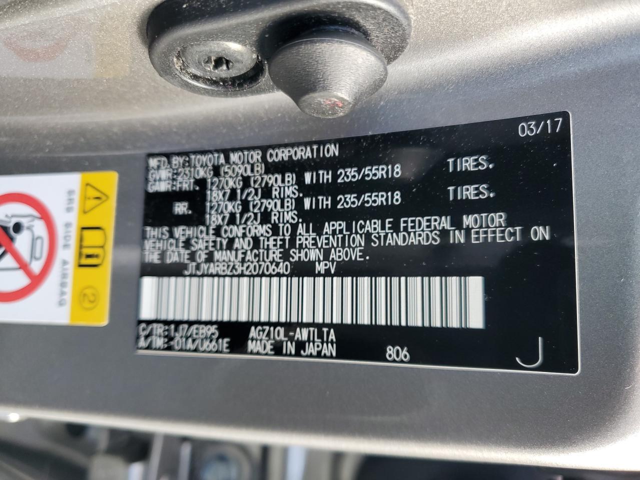 JTJYARBZ3H2070640 2017 Lexus Nx 200T Base