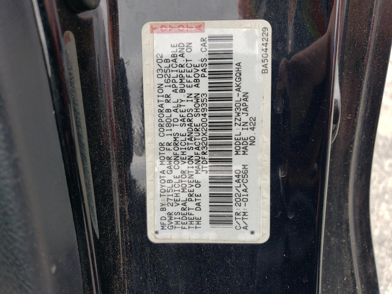 JTDFR320X20049353 2002 Toyota Mr2 Spyder