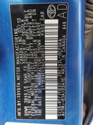 2010 Toyota Corolla Base VIN: 2T1BU4EE0AC406912 Lot: 59984634