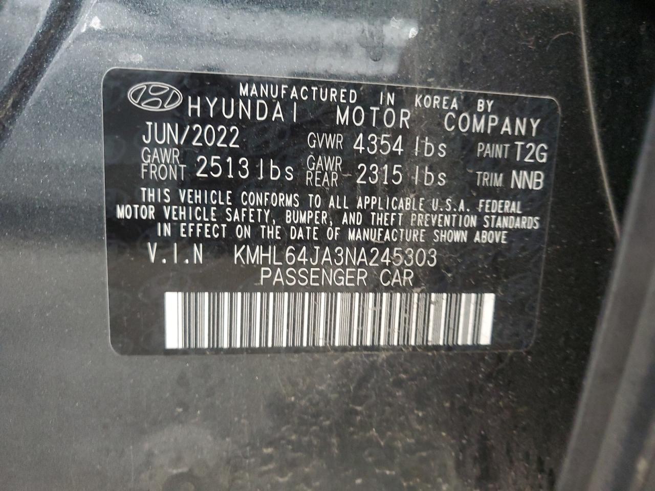 KMHL64JA3NA245303 2022 Hyundai Sonata Sel