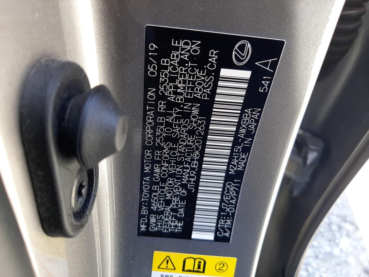 JTHU9JBH8K2012631 2019 Lexus Ux 250H