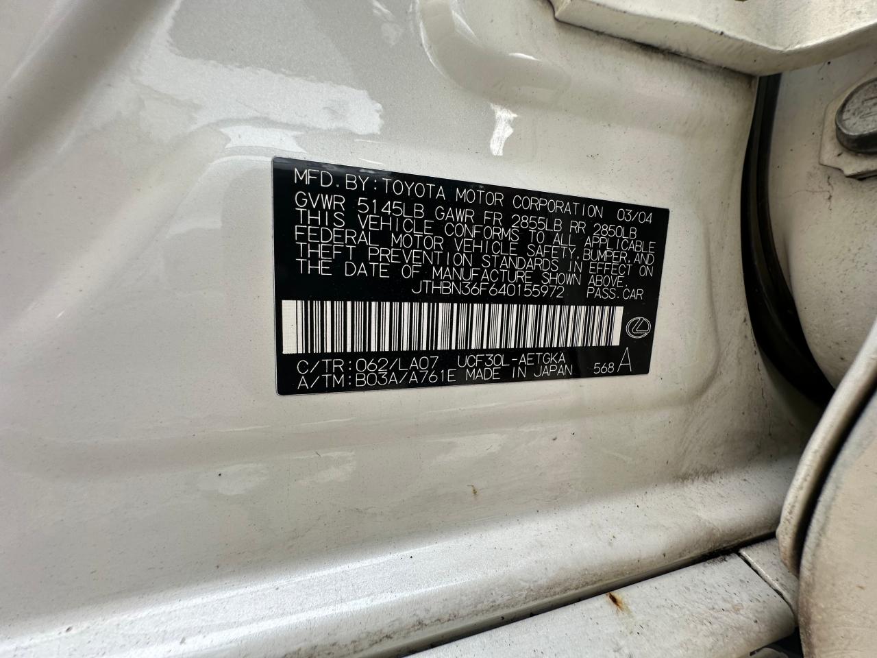 JTHBN36F640155972 2004 Lexus Ls 430