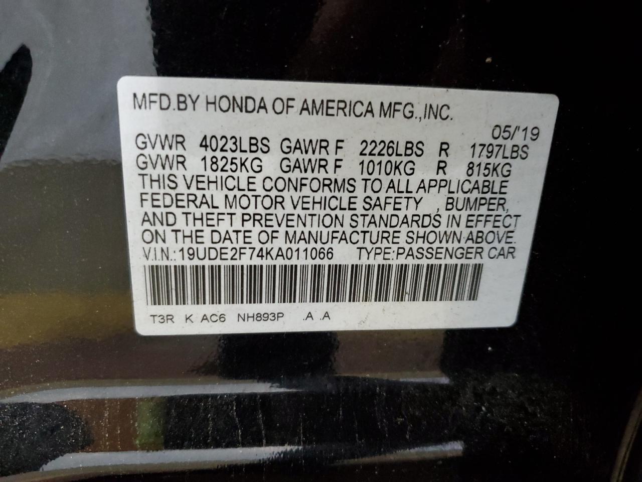 19UDE2F74KA011066 2019 Acura Ilx Premium